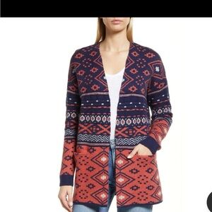 Caslon Geometric Cardigan Sweater - Navy and Orange